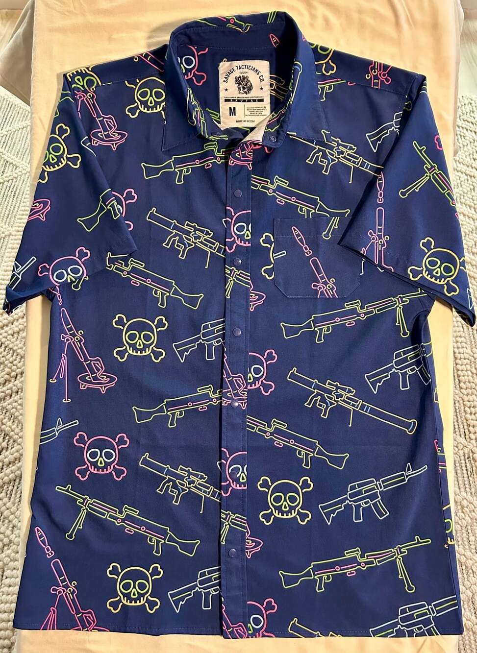 Savage Tacticians Neon Lights & Gun Fights Button-up Size M Blue Shirt